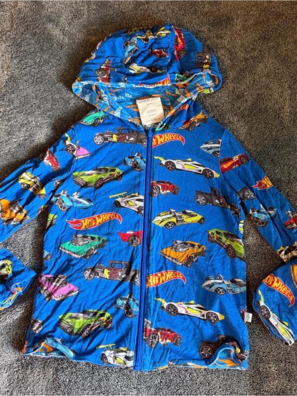 Posh Peanut Blue Zip Hoodie with Hot Wheels Car Print